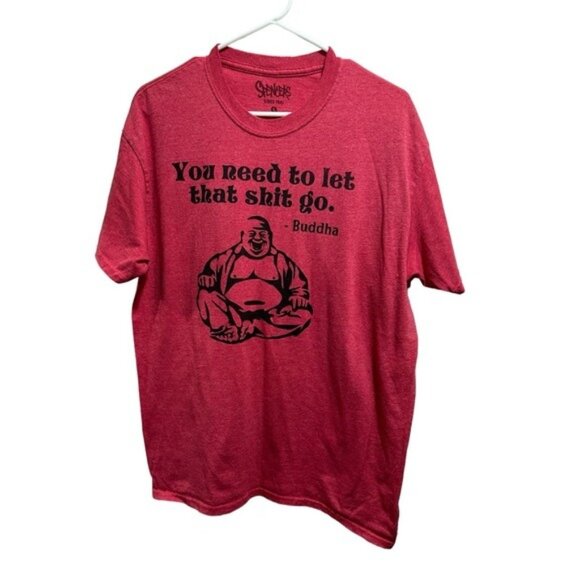 SPENCERS You Need To Let That Sh*t Go Buddha Shirt Mens Red Short Sleeve large - Picture 1 of 7